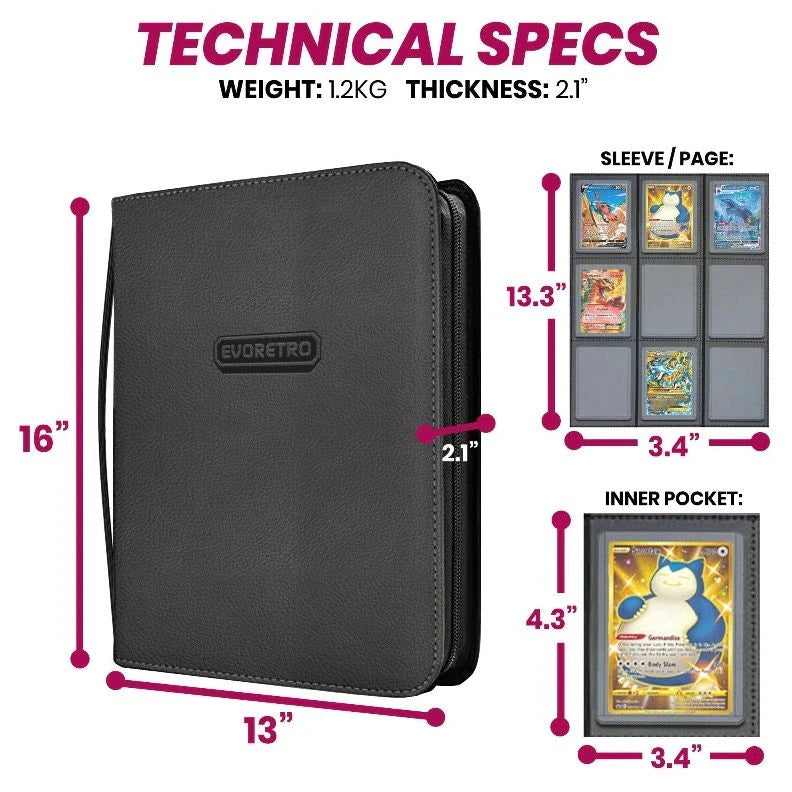 9-Pocket Zippered Toploader Binder: Black & Red